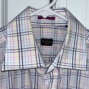 Paul Smith London LS White Pink Purple Check dress shirt 38 euro 15 x33/34 M